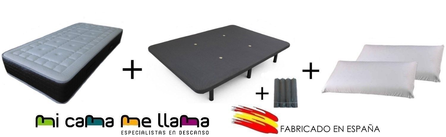 PACK COLCHON VISCOGEL + BASE TAPIZADA 3D + PATAS + ALMOHADAS VISCO