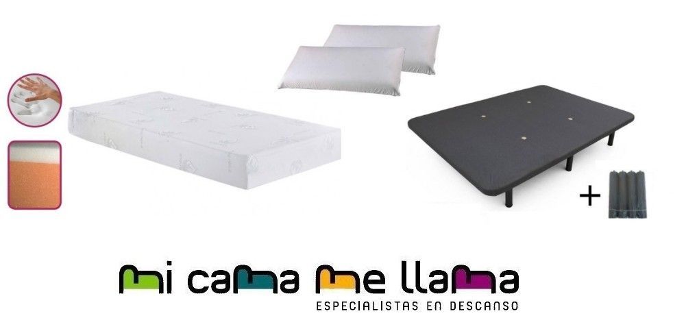 PACK COLCHON VISCO 4 + BASE TAPIZADA 3D + ALMOHADAS VISCO